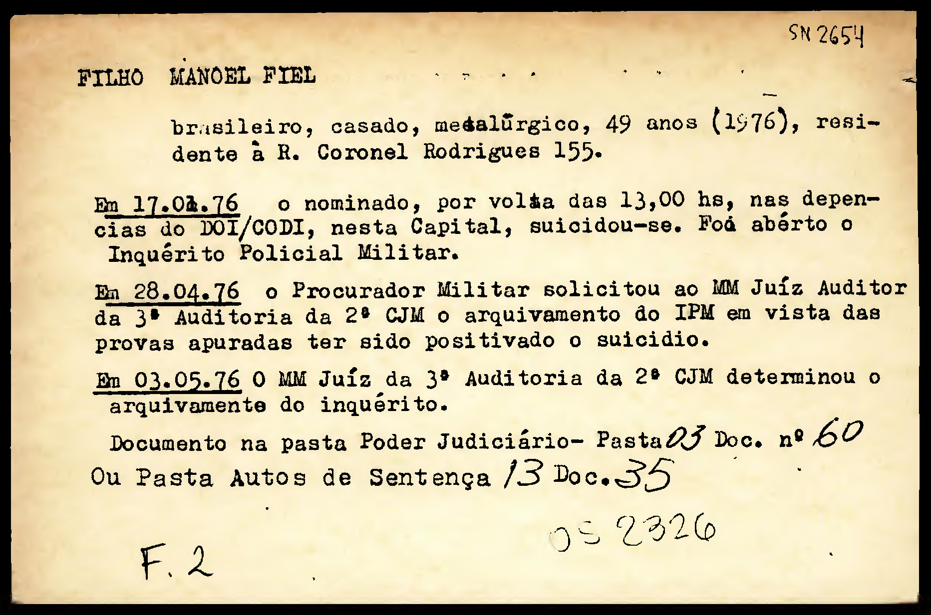 Documento de Manoel Fiel Filho